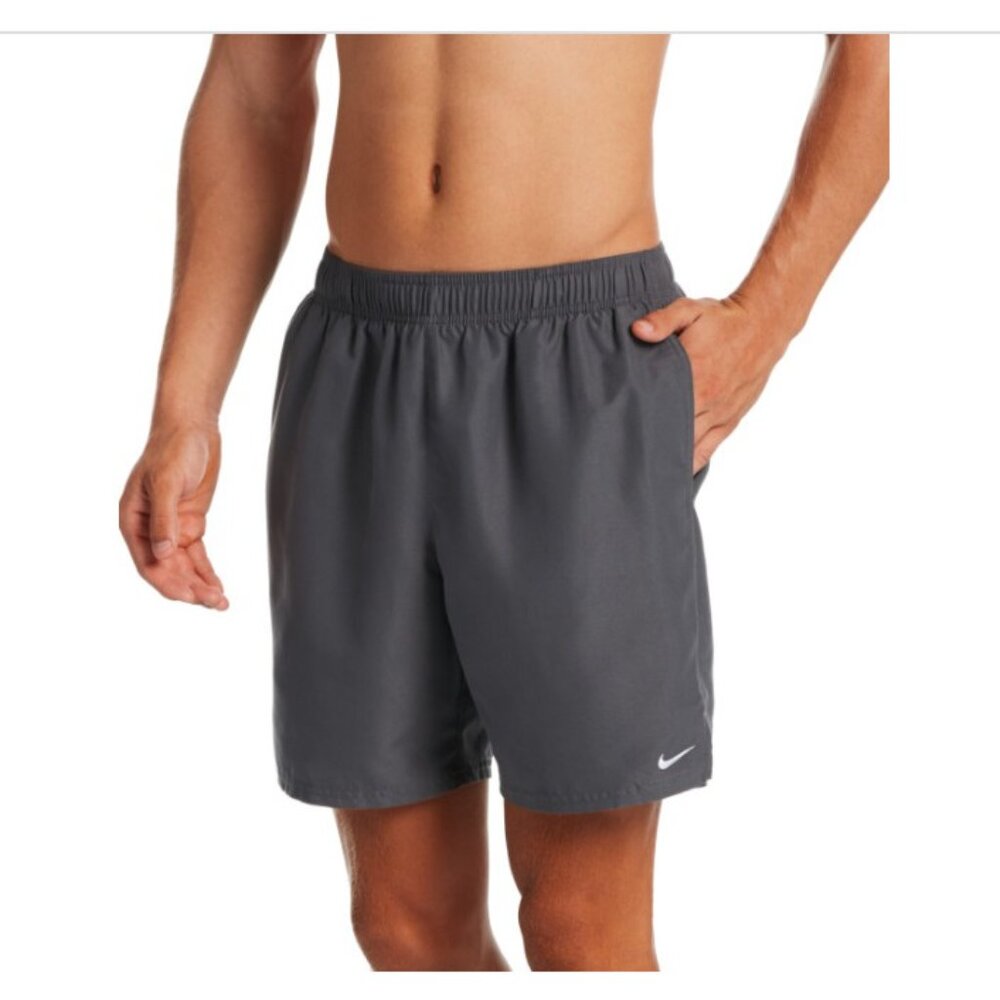 NWT Nike Essential Lap Solid 7" Swim Shorts Trunks Men's Medium Gray Swimwear